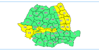 Meteorologi: Ploi moderate cantitativ şi intensificări ale vântului în cea mai mare parte a ţării până marţi la prânz / Intensificări ale vântului în Banat şi în zona Carpaţilor Meridionali / Polei în zona Moldovei - HARTA