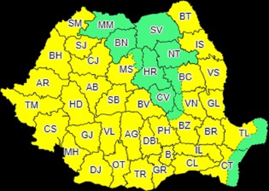 Val de căldură, caniculă şi disconfort termic accentuat luni şi marţi, în cea mai mare parte a ţării, inclusiv în Capitală - HARTA
