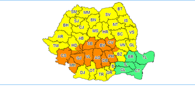 ANM - Instabilitate atmosferică temporar accentuată, cantităţi de apă însemnate în cea mai mare parte a ţării până duminică seară / Cod portocaliu de ploi abundente în 10 judeţe şi în zona de munte a altor trei - HARTA