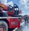 Arad: Un bărbat a decedat pe autostrada A1, fiind acroşat de un TIR, după ce a încercat să stingă focul izbucnit la o macara pe care o conducea - FOTO