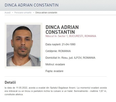 Deţinut de la Penitenciarul Rahova, evadat din Spitalul "Bagdasar Arseni"/ El a fost prins în zona Pieţei Matache