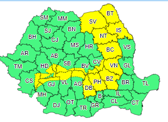 Instabilitate atmosferică accentuată, în Carpaţii Meridionali, local în Moldova şi în nordul Munteniei / Meteorologii au emis cod galben 