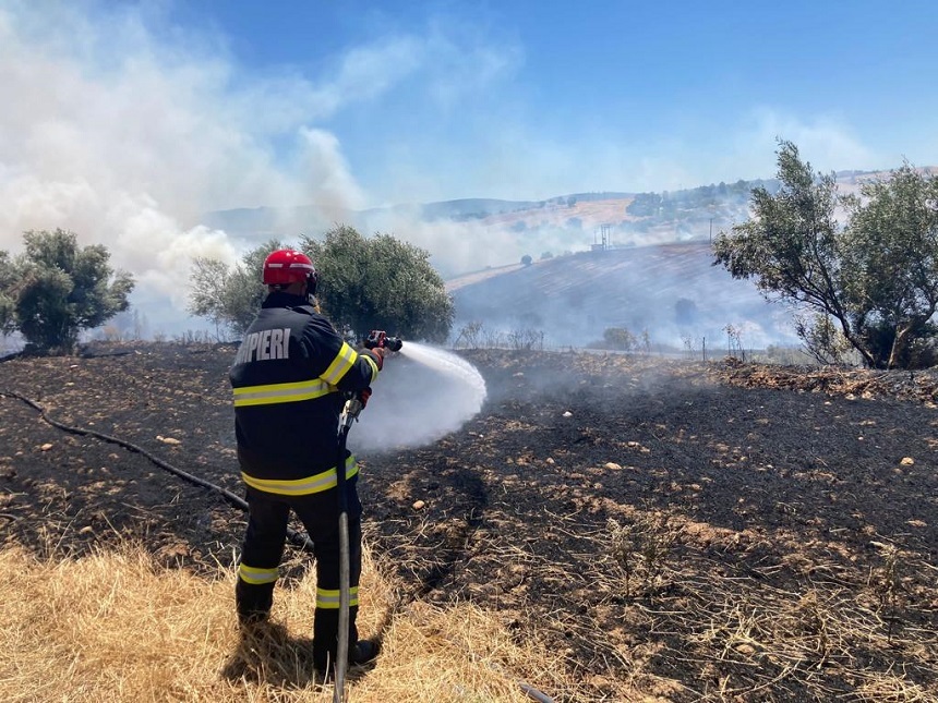 Prima misiune de stingere la care participă pompierii români în Grecia are loc luni după amiază la nord de capitala Atena
