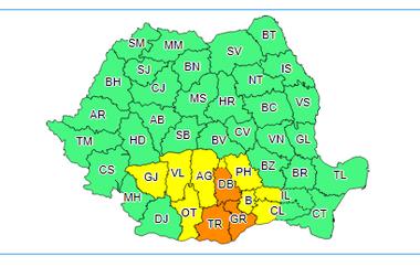 Avertizări meteorologice de instabilitate atmosferică temporar accentuată şi ploi însemnate cantitativ în Muntenia. Trei judeţe sunt sub cod portocaliu
