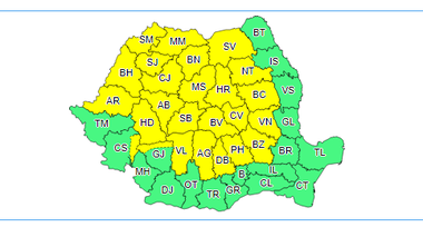 Meteorologii au emis avertizări de ploi, vijelii şi grindină pentru cea mai mare parte a ţării - HARTA