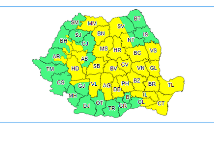 ANM - Instabilitate atmosferică în cea mai mare parte a ţării, inclusiv în Bucureşti şi pe Litoral - HARTA