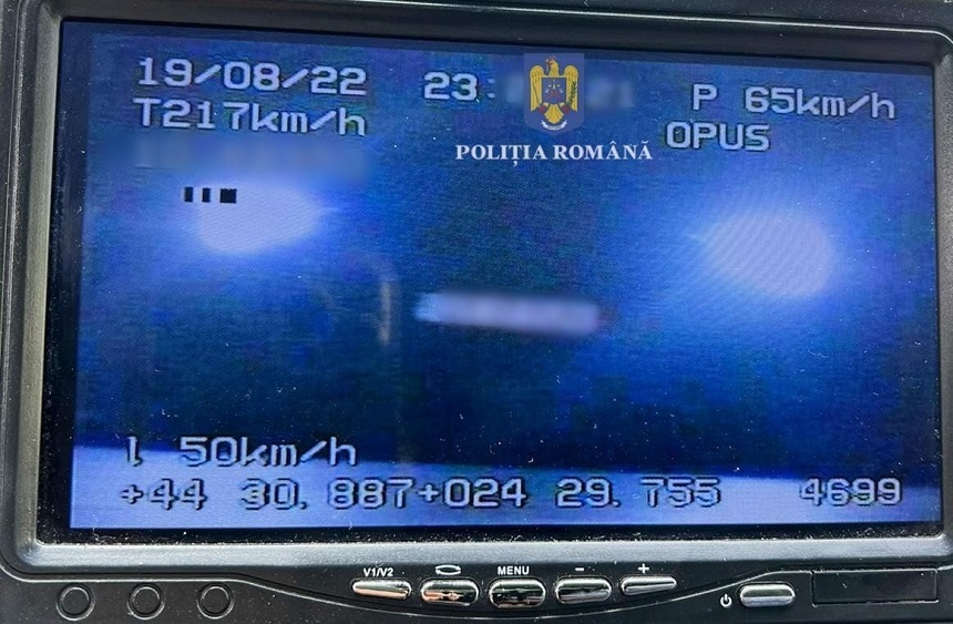 Olt: Şofer înregistrat de radar conducând cu 217 kilometri pe oră

