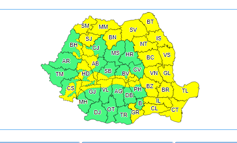 Meteorologii au emis avertizare Cod galben de instabilitate atmosferică şi ploi abundente pentru zeci de judeţe - HARTA
