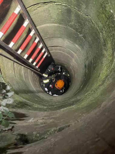 Braşov: Câine salvat de alpinişti, dintr-un puţ adânc de 12 metri - FOTO