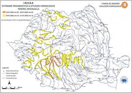 Hidrologii anunţă cod galben şi cod portocaliu de inundaţii în mai multe bazine hidrografice, până sâmbăta la prânz