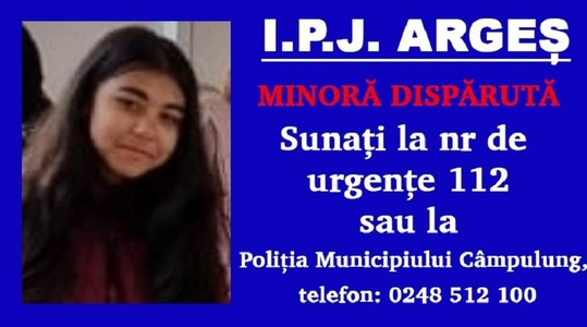 Argeş: Poliţia cere sprijinul populaţiei pentru găsirea unei fete de 13 ani care a plecat de acasă către şcoală şi nu a mai ajuns la ore
