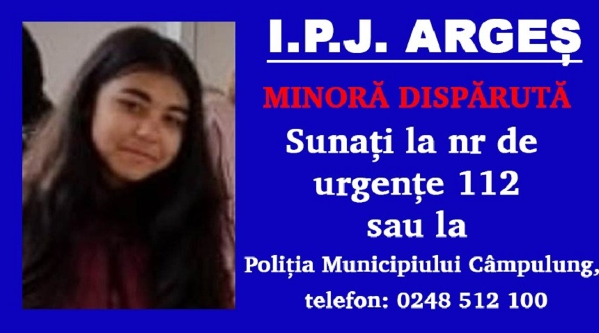 Argeş: Poliţia cere sprijinul populaţiei pentru găsirea unei fete de 13 ani care a plecat de acasă către şcoală şi nu a mai ajuns la ore
