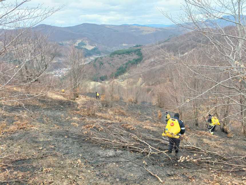 Bacău: Intervenţia pentru stingerea incendiului de pădure de la Slănic Moldova continuă - FOTO, VIDEO