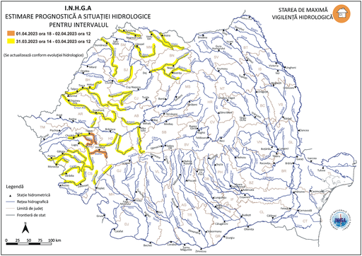 

Hidrologii avertizează că există risc de viituri în următoarele 72 de ore / Cod galben şi portocaliu pentru mai multe bazine hidrografice