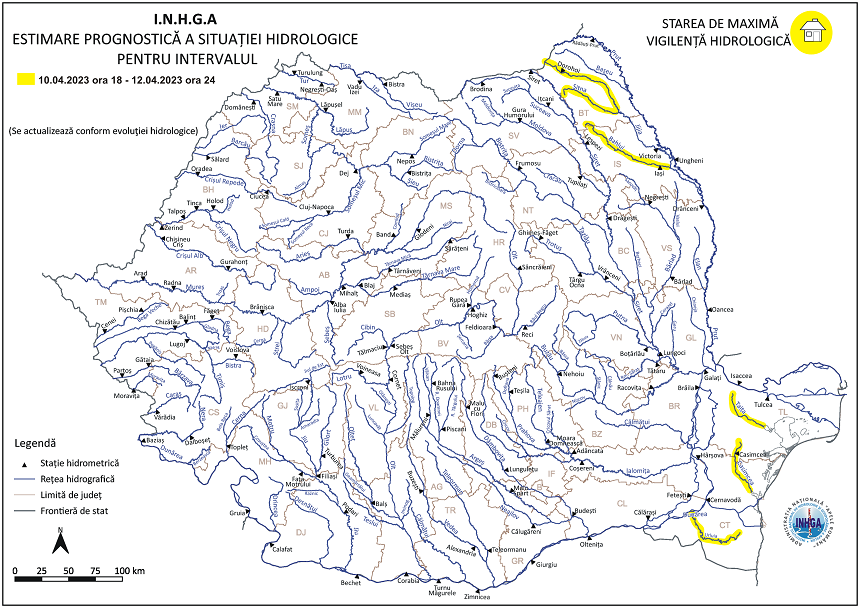 Hidrologii anunţă risc de producere a viiturilor în judeţele Botoşani, Iaşi, Tulca şi Constanţa, în următoarele două zile - HARTA
