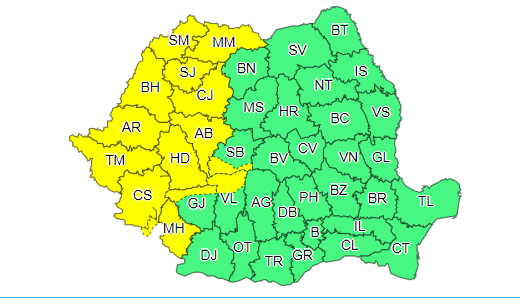 Cod galben de furtuni, în Banat, Crişana, Maramureş, vestul Transilvaniei, vestul şi nordul Olteniei

