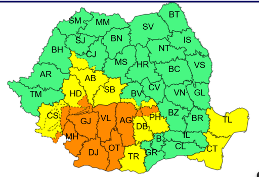 UPDATE - Instabilitate atmosferică accentuată în mai multe regiuni, până duminică/ Pentru mai multe judeţe a fost emis cod portocaliu/ Avertizare a hidrologilor/ Comitet ministerial pentru situaţii de urgenţă/ 300 de muncitori, gata să intervină - HARTA