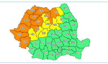 UPDATE - Cod portocaliu de instabilitate atmosferică, în 12 judeţe – Cantităţile de apă pot ajunge la 50 de litri pe metru pătrat / Cod galben până sâmbătă dimineaţă / Risc de viituri / Comitet ministerial pentru situaţii de urgenţă
