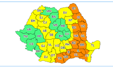 UPDATE - ANM - Caniculă în  sudul şi estul Munteniei, cea mai mare parte a Moldovei şi parţial în judeţul Constanţa / Vijelii în sud-vestul ţării până la 16 / Instabilitate atmosferică în jumătate de ţară din această seară pâna miercuri la prânz  - HARTA