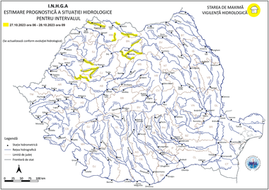 Hidrologii anunţă risc de viituri pentru râuri din şase judeţe, până sâmbătă la ora 9:00 / Posibile depăşiri ale cotelor de atenţie