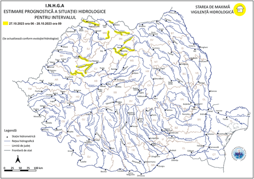 Hidrologii anunţă risc de viituri pentru râuri din şase judeţe, până sâmbătă la ora 9:00 / Posibile depăşiri ale cotelor de atenţie