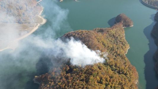 Prahova: Intervenţie dificilă a pompierilor pentru stingerea unui incendiu într-o zonă împădurită din apropierea lacului de acumulare de la Paltinu - FOTO
