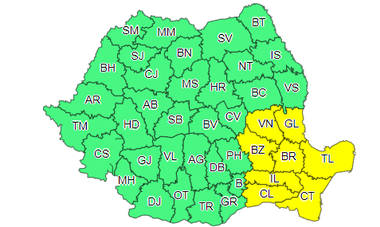UPDATE - Vântul va continua să sufle cu putere şi duminică, în sudul Moldovei, estul Munteniei şi în Dobrogea / Meteorologii au emis cod galben / Lapoviţă şi ninsoare în Bucureşti 