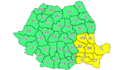 UPDATE - Vântul va continua să sufle cu putere şi duminică, în sudul Moldovei, estul Munteniei şi în Dobrogea / Meteorologii au emis cod galben / Lapoviţă şi ninsoare în Bucureşti 