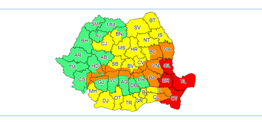 UPDATE - Cod roşu de viscol până la ora 16.00 în Constanţa, Tulcea, Galaţi, Brăila /42 de tronsoane de drumuri naţionale închise, circulaţie reluată parţial pe A2, circulaţia a 29 de trenuri suspendată şi trafic feroviar oprit între Galaţi şi Buzău