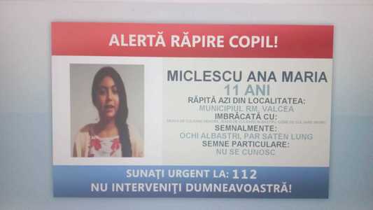 UPDATE - Alertă răpire copil, emisă de Poliţia Română - Este vorba despre o fată de 11 ani din judeţul Vâlcea / Ea ar fi fost urcată într-o maşină de patru bărbaţi şi o femeie / Fata a fost găsită