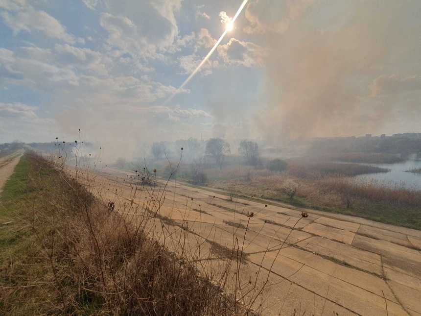 UPDATE - Incendiu în Delta Văcăreşti, pe aproximativ 7.000 de metri pătraţi/ Pompierii intervin cu 11 autospeciale - VIDEO