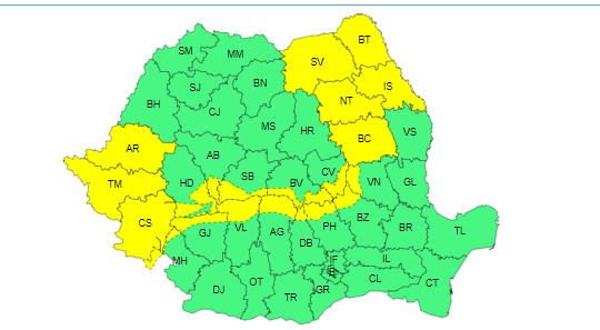 Meteorologii anunţă vânt puternic şi ploi, în cea mai mare parte a ţării, până vineri seară / Pentru unele zone a fost emis cod galben / La munte, rafalele pot depăşi 90 de kilometri la oră / Vremea în Bucureşti
