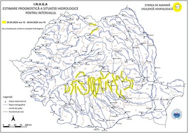 Hidrologii au emis o avertizare cod galben de viituri pe râuri din unsprezece judeţe