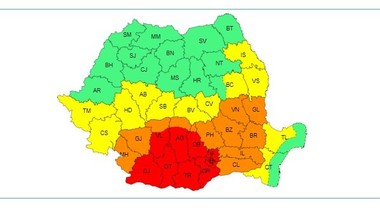 UPDATE - ANM - Numărul judeţelor aflate sub avertizare cod roşu de caniculă creşte. Este afectată şi Capitala - HARTA / Instabilitate atmosferică în mai multe zone, începând de duminică, de la ora 14 - HARTA