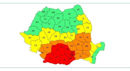 UPDATE - ANM - Numărul judeţelor aflate sub avertizare cod roşu de caniculă creşte. Este afectată şi Capitala - HARTA / Instabilitate atmosferică în mai multe zone, începând de duminică, de la ora 14 - HARTA