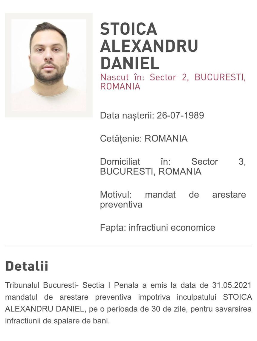 Român de pe lista Most Wanted, adus în ţară de poliţiştii din Bucureşti / Alexandru Daniel Stoica este acuzat de spălare de bani