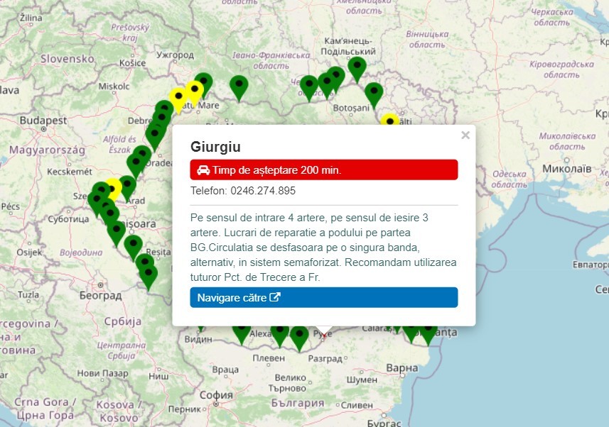 Timp de aşteptare de 200 de minute la Vama Giurgiu, la ieşirea către Bulgaria