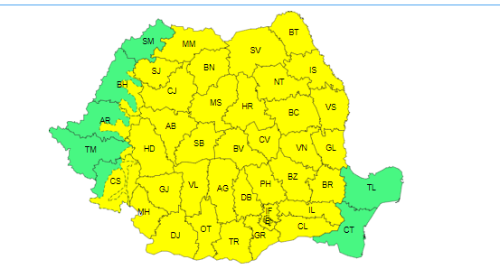 Instabilitate atmosferică în toate regiunile ţării, până vineri dimineaţă / Căldura persistă până sâmbătă / Vineri, prima zi din ultima perioadă pentru care nu a mai fost emisă avertizare cod roşu de caniculă - HARTA

