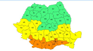 Meteorologii anunţă în continuare instabilitate atmosferică şi caniculă până sâmbătă dimineaţă / Judeţele Mehedinţi, Dolj, Olt, Teleorman, Giurgiu, Călăraşi, Ilfov şi municipiul Bucureşti, vizate de cod portocaliu de caniculă