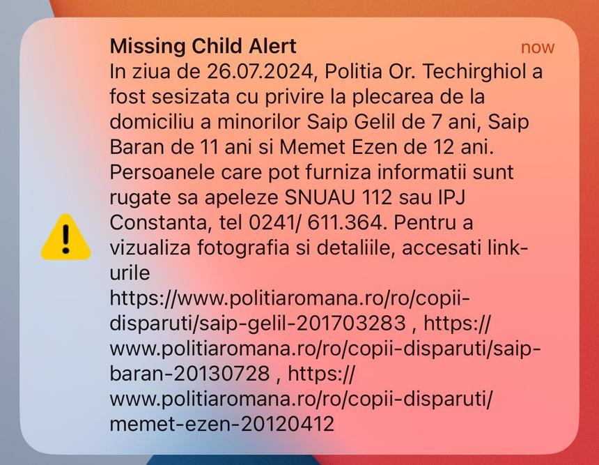 Constanţa: Patru copii, daţi dispăruţi de familie la patru zile după ce au plecat de acasă / Copiii au 7,9, 10 şi 12 ani / Poliţia îi caută şi au emis alertă ”dispariţie copil”