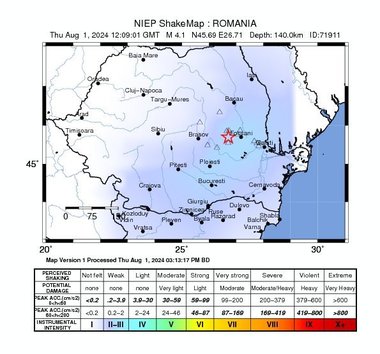 Cutremur de 4,1, în Zona Seismică Vrancea