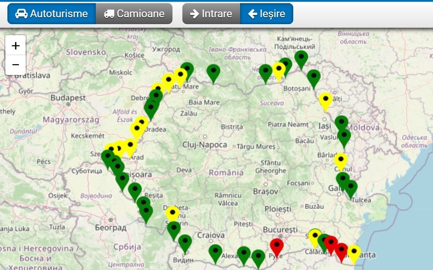 Coloane de maşini la ieşirea din ţară spre Bulgaria, în trei puncte de trecere a frontierei
