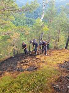 UPDATE - Vâlcea: A treia zi de intervenţii pentru stingerea incendiului din pădure din zona staţiunii Băile Olăneşti/ Elicopterul a executat 29 de lansări de apă - VIDEO