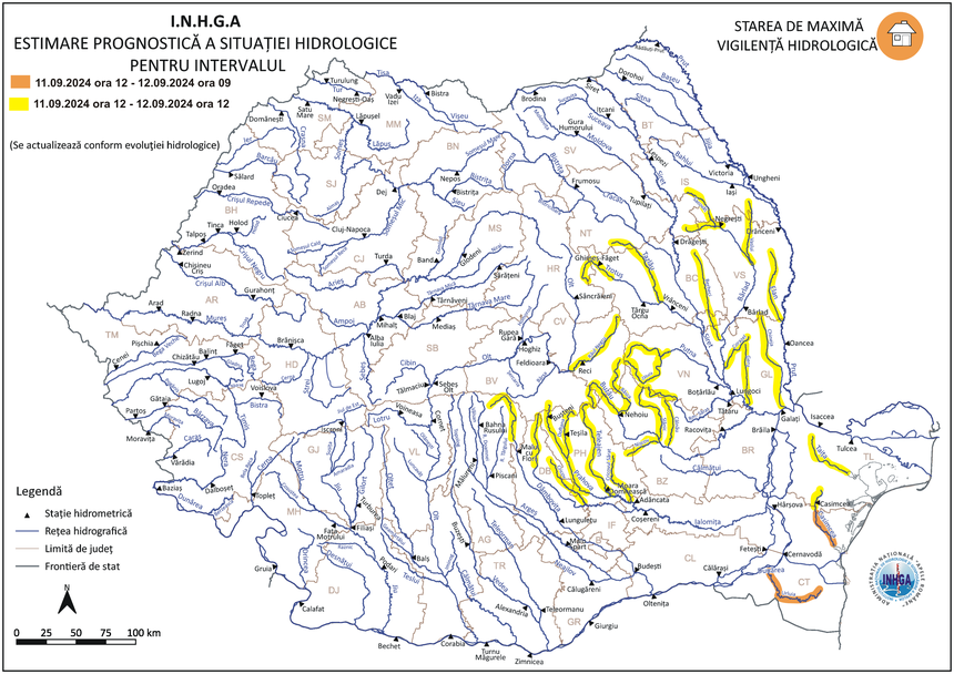 Risc de viituri pe râuri din Dobrogea, Muntenia, Transilvania şi Moldova / Cod portocaliu în judeţul Constanţa