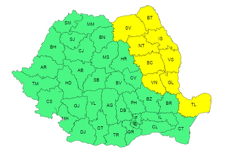 UPDATE - Cod galben de averse însemnate cantitativ în Moldova şi nordul Dobrogei / Judeţele vizate / Risc de viituri majore  - HARTA

