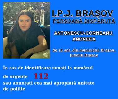 Adolescentă de 15 ani din municipiul Braşov, căutată după ce a plecat de acasă şi nu s-a mai întors