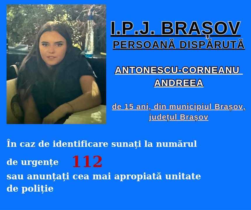 Adolescentă de 15 ani din municipiul Braşov, căutată după ce a plecat de acasă şi nu s-a mai întors