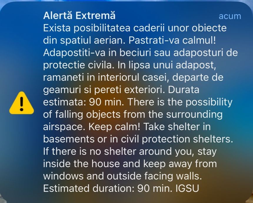 UPDATE - Mesaj RO-Alert pentru nordul judeţului Tulcea după ce a fost reperat un grup de drone care se îndreptau către ţinte de pe teritoriul ucrainean aflate la graniţa cu România / Au fost înregistrate două apeluri la 112
