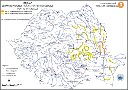 INHGA - Risc de viituri în mai multe bazine hidrografice, până luni