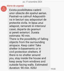 Mesaj RO-Alert primit în mai multe localităţi din judeţul Constanţa: Există posibilitatea căderii unor obiecte din spaţiul aerian / Păstraţi-vă calmul